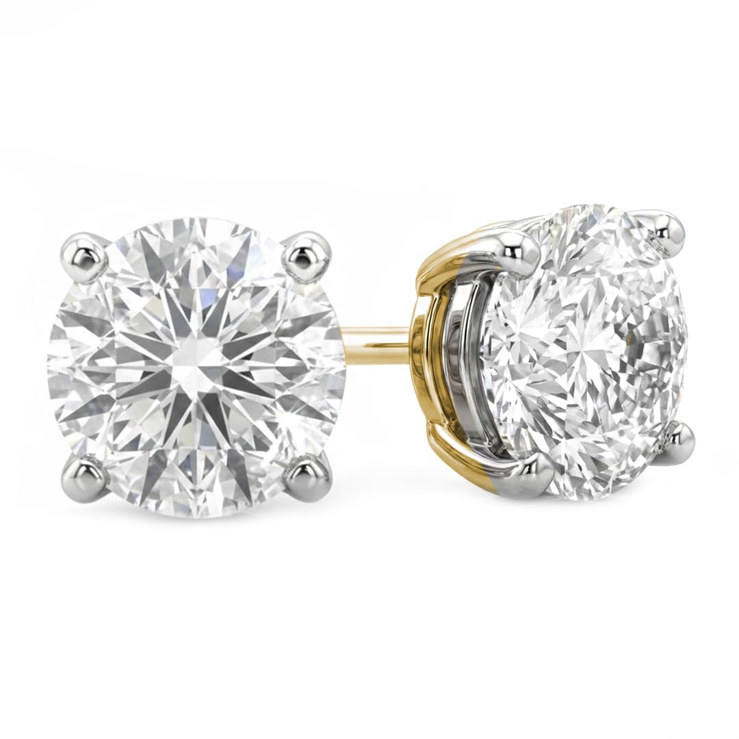 Diamond Earrings for Women | Lab Created 1/6 CTTW Real 14K Yellow Gold Small Diamond Studs | Certified by Gemologists | Ideal Valentine's Day Surprise for Wife