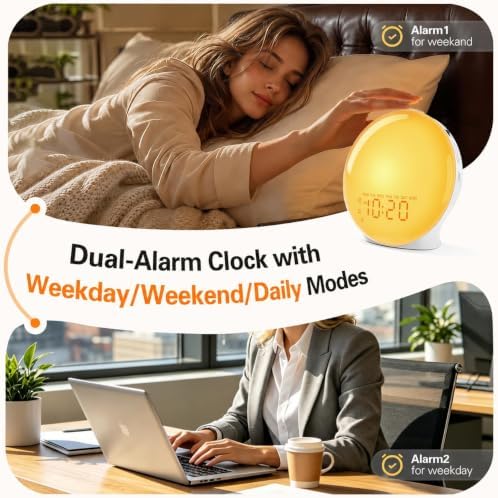 JALL Full-Screen Wake Up Light Sunrise Alarm Clocks for Bedrooms, White Noise Machine for Heavy Sleepers, 25 Natural Sounds, Dual Alarms, FM Radio, 17 Dimmable Colors, Bluetooth Speaker, Metallic Pink