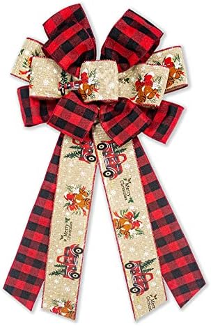 Hying Large Christmas Bow for Wreath, Black Red Buffalo Plaid Wreath Bow for Winter Decor - Front Door Indoor Outdoor Wall Decoration Supplies Ornament