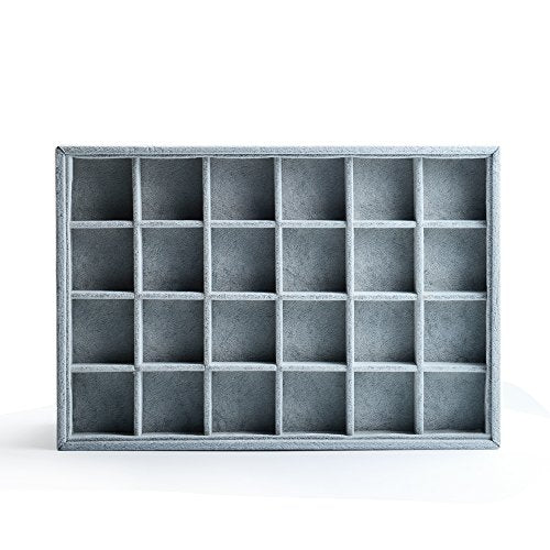 Oirlv 24 Grid Ice Velvet Jewelry Drawer Organizer Tray Stackable Jewelry Trays Removable Dividers for Rings Earring Storage Display - size: 24 Grid Tray