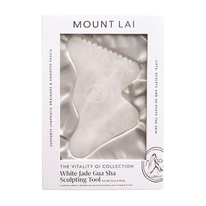 Mount Lai Vitality Qi White Jade Gua Sha Facial Tools Sculpting Tool with Protective Pouch - Face & Body Guasha Tools for Self-Care, Sculpting, Puffiness Relief & Muscle Tension Massage