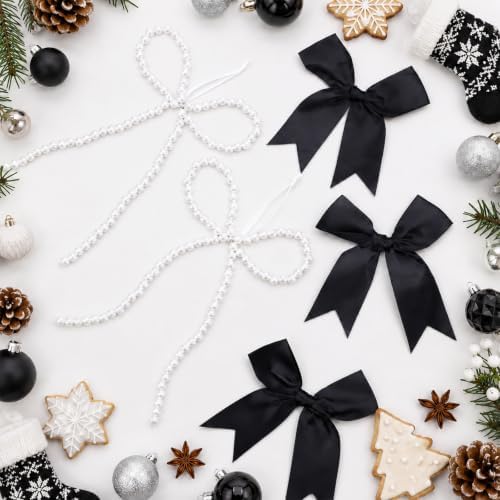 18 Pcs Pearl Bow Ornaments for Christmas Tree Toppers Decorations