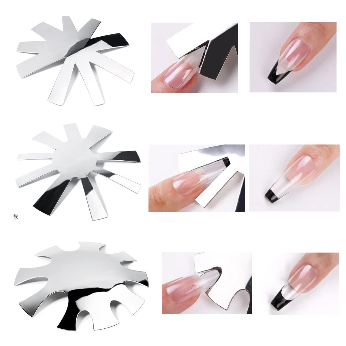 Acrylic Nail French Tip Tool Kit, 6pcs Silver French Tip Cutter Edge Trimmer Easy Smile Line Acrylic V Cut Nails Manicure Edge Trimmer Diy Plate Module, Stainless Steel Easy Smile Line Gel Cutter