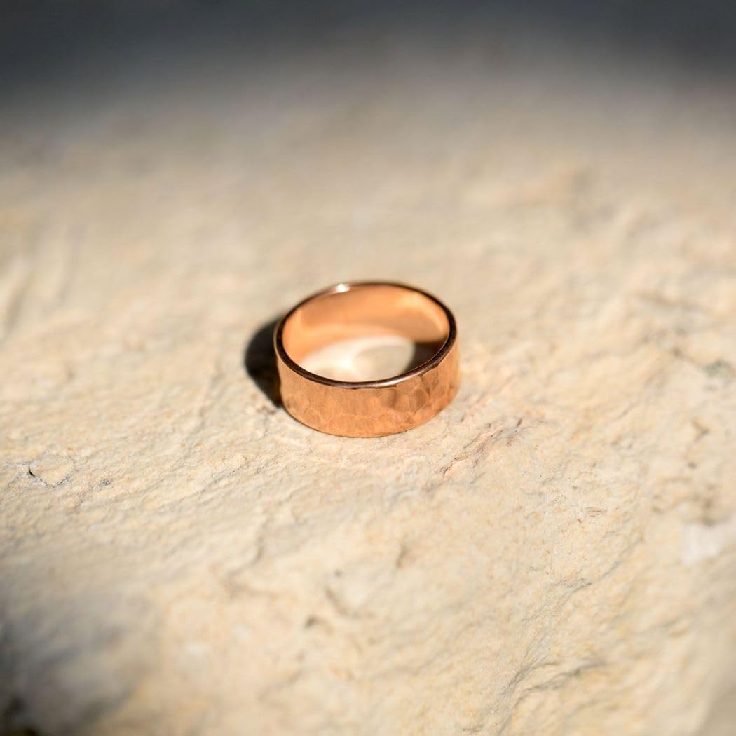 JewelryWeb 8mm Solid Copper Hammered Ring Size 12 Band Style-Ring for Women