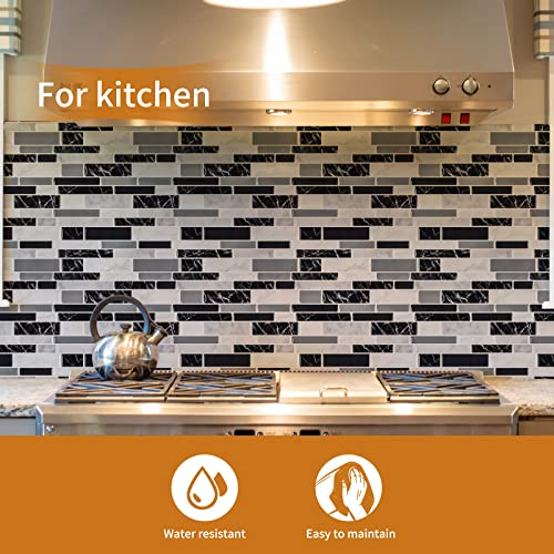 WOWSTAR 10-Sheet Peel and Stick Backsplash Tile for Kitchen Wall, Back Splash Stick On Tiles for Kitchen (12"x 12", Black Marble) - color: Black