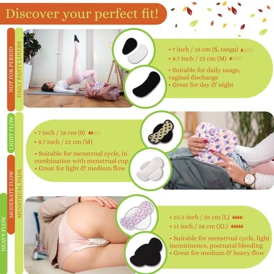 Non-Slip Premium Reusable Period Pads for Heavy Flow & Incontinence (L+XL, 6-Pack); High-Temp Organic Cotton Washable Cloth Pads for Women; Non-Irritating Reusable Pad Menstrual for Comfortable Care