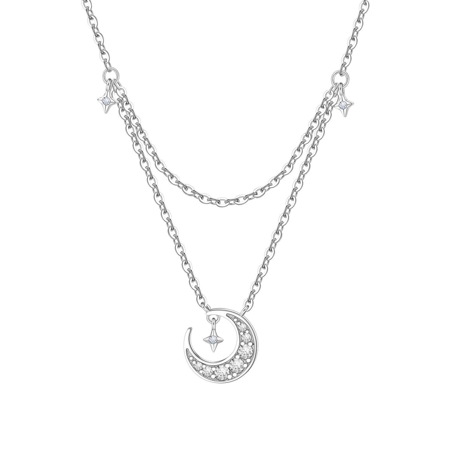 MISEFF 925 Sterling Silver Fashion Pendant Necklace for Women，Fashion Jewelry, 18K Gold Plated， Advanced Retro Series Link Chains ，Basic Multifunctional Accessories Suitable for Multiple Occasions and Daily Wear (moon)