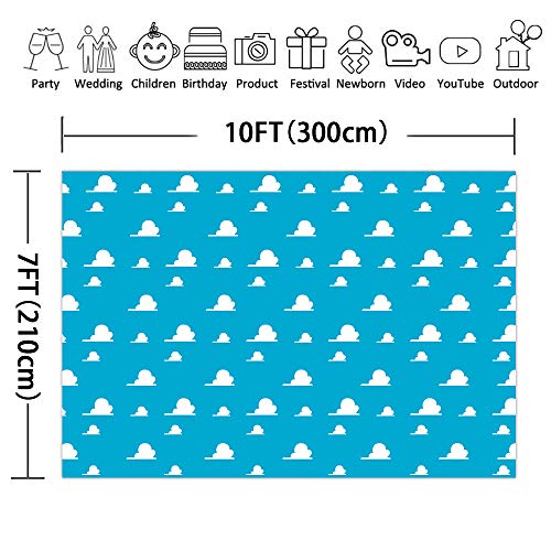 Blue Toy Backdrops for Baby Shower 10X7FT White Clouds Wallpaper Photography Backgrounds for Children Kids Birthday Party Photo Booth Props LUCKBTY BJLU37 - size: vinyl-10x7ft