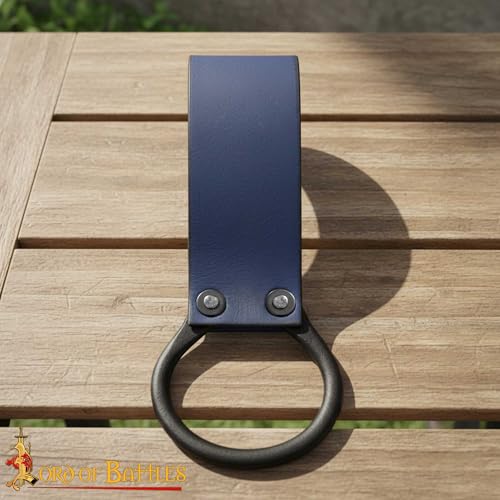 Lord of Battles Medieval Genuine Leather Axe Frog | Axe Holster with Belt Loop | Waist Holder for Axes, Tools - color: Blue