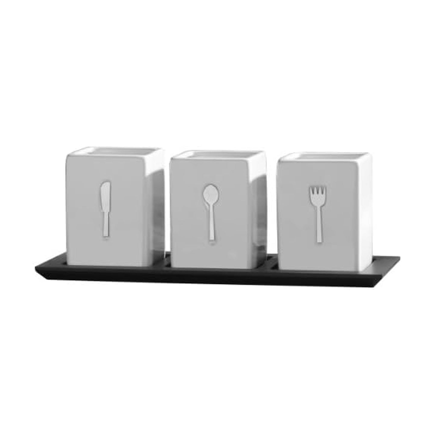 Towle Living 3-Piece Ceramic Caddy with Wood Tray, White, Black