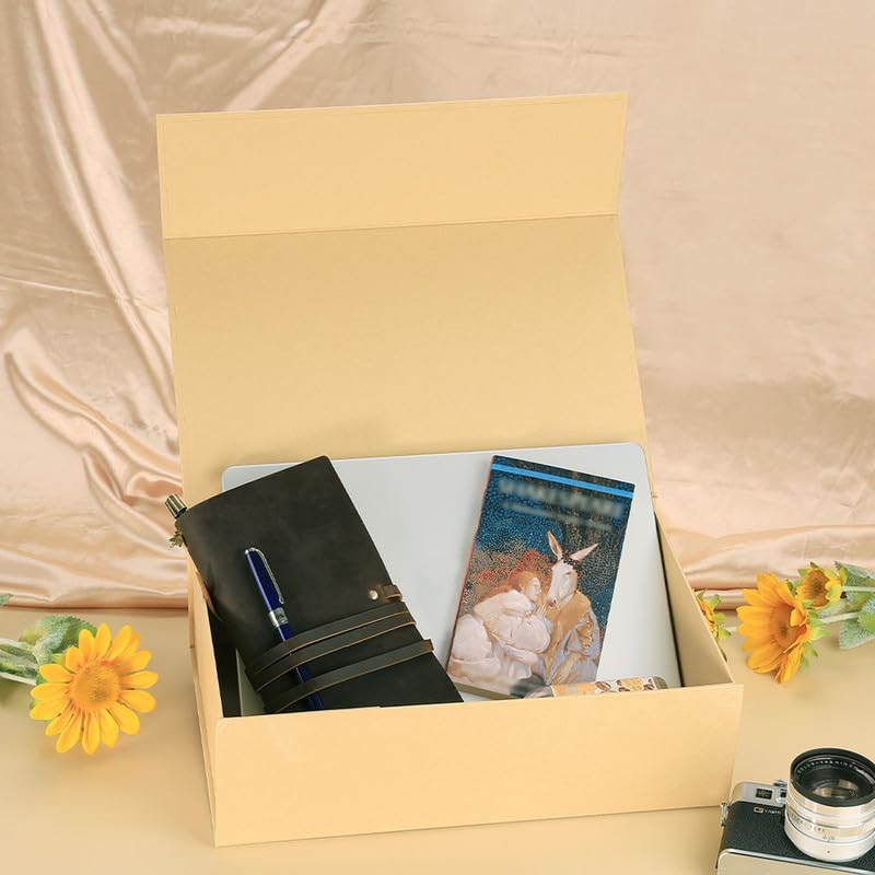 RayofSun Brown Gift Boxes with Magnetic Lids for Presents,13.7x9x4.3 inch Large Rectangle Collapsible Decorative Boxes, Bridesmaid Groomsman Proposal Box for Wedding,Christmas,Birthday(1PC)