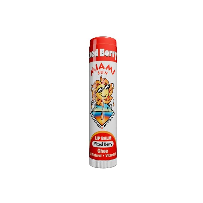 Miami Sun Natural Ghee Lip Balm, Hydrating Lip Treatment with Shea Butter & Beeswax, Organic & Non-Toxic, Best for Dry, Chapped Lips - Moisturizing, Healing, Chemical-Free Care (1 Count, Mixed Berry)