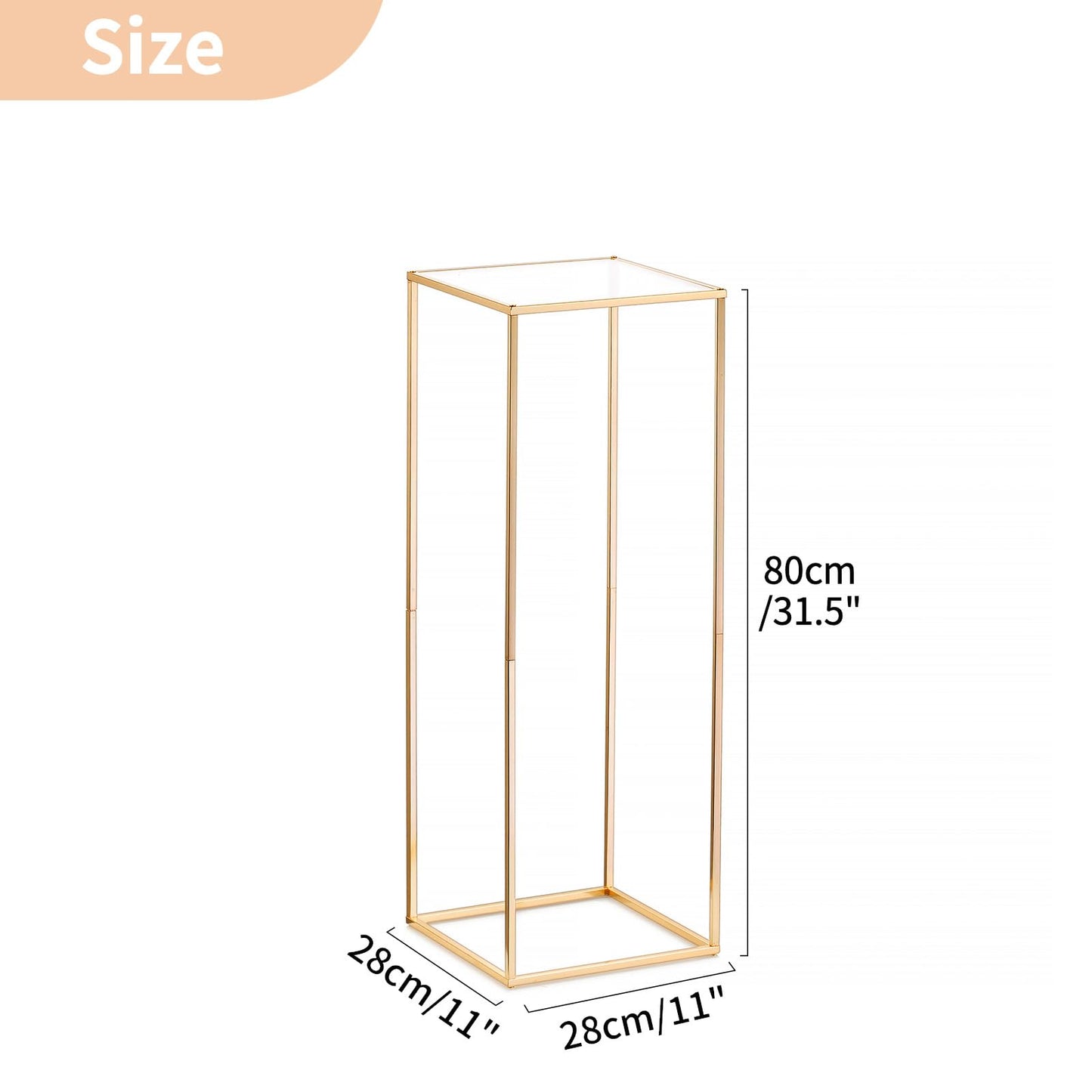 NUPTIO 2 Pcs Metal Flower Floor Vase Column Geometric Centerpieces Flower Stand for Tables, 31½ inch Tall Gold Flower Holder for Home Party Wedding Decorations, Rectangular Display Rack