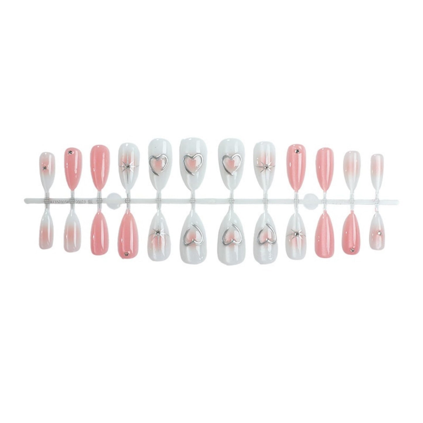Short Press on Nails Almond Fake Nails Cat EyeArtificial Nail Glitter Heart Designs Stick on Nail for Women 24pcs