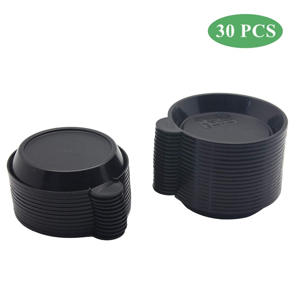 BangQiao 30 Pack 3.15 Inch Plastic Tiny Round Plant Pot Saucer Tray for Indoor and Outdoor Plants, Black