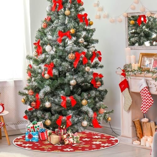 Pfrewn Gingerbread Man Snow Christmas Cookie Christmas Tree Skirt 48" Farmhouse Winter Mini Xmas Tree Skirts Mat for Welcome Holiday Party Supplies Rustic Ornaments Indoor Home Decor