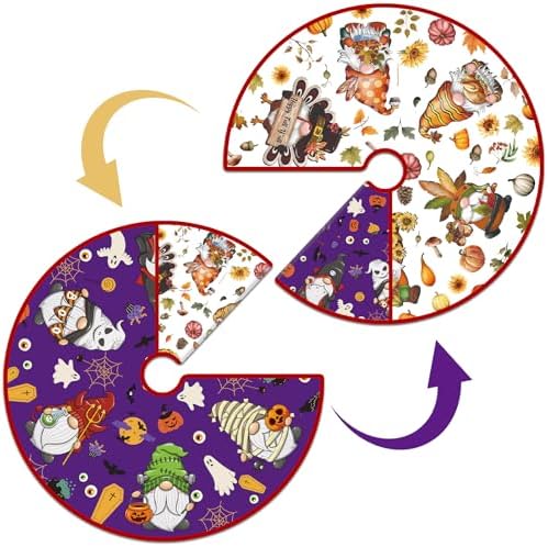 clothmile Fall Tree Skirt Halloween 36 Inch Reversible Fall Halloween Double Sided Print Mat Christmas Party Supplies for Home Tabletop Trees Holiday Decoration