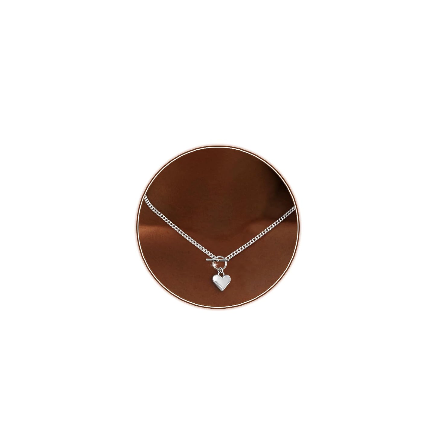 Zeffy Silver Chunky Puffy Heart Necklace Big Heart Chain Link Necklace Toggle Clasp Heart Charm Necklaces Women Jewelry
