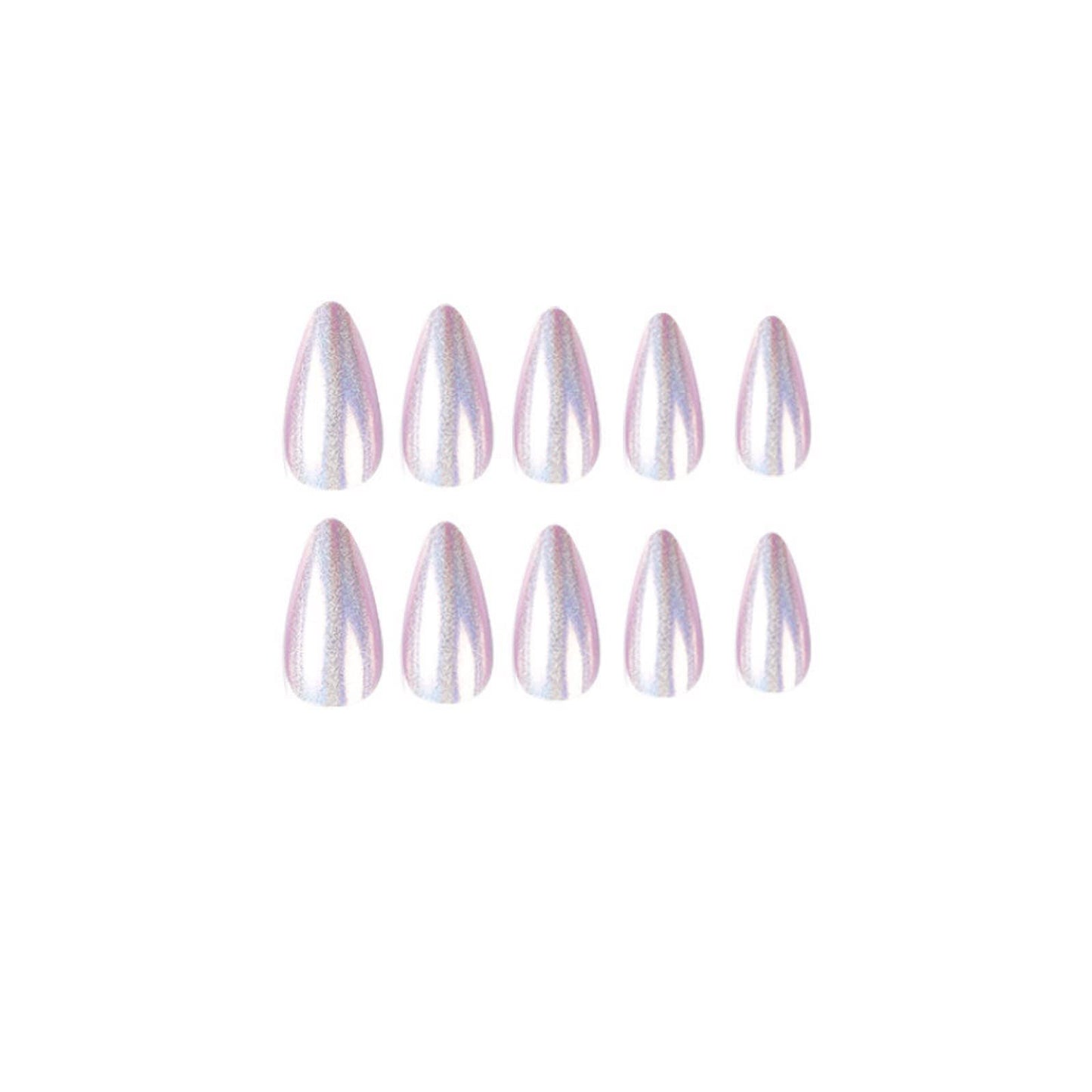MISUD Press on Nails - Medium Almond Glue on Nails, Acrylic Purple Chrome Design 24 pcs