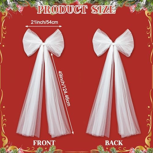 Soulchen 49 Inch Christmas Tree Topper Bow Large Tulle Ribbon,White