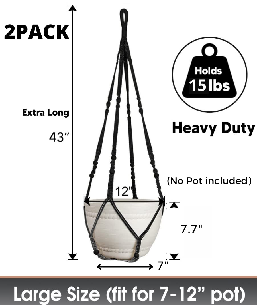 Shineloha 2 Pack 43 Inches Macrame Planter Hanger Large for 12 inch Pot (Extra Long & Big) + Swag Hook | Large Hanging Planter for Indoor Plants | No Pot/Plant Included (XL)