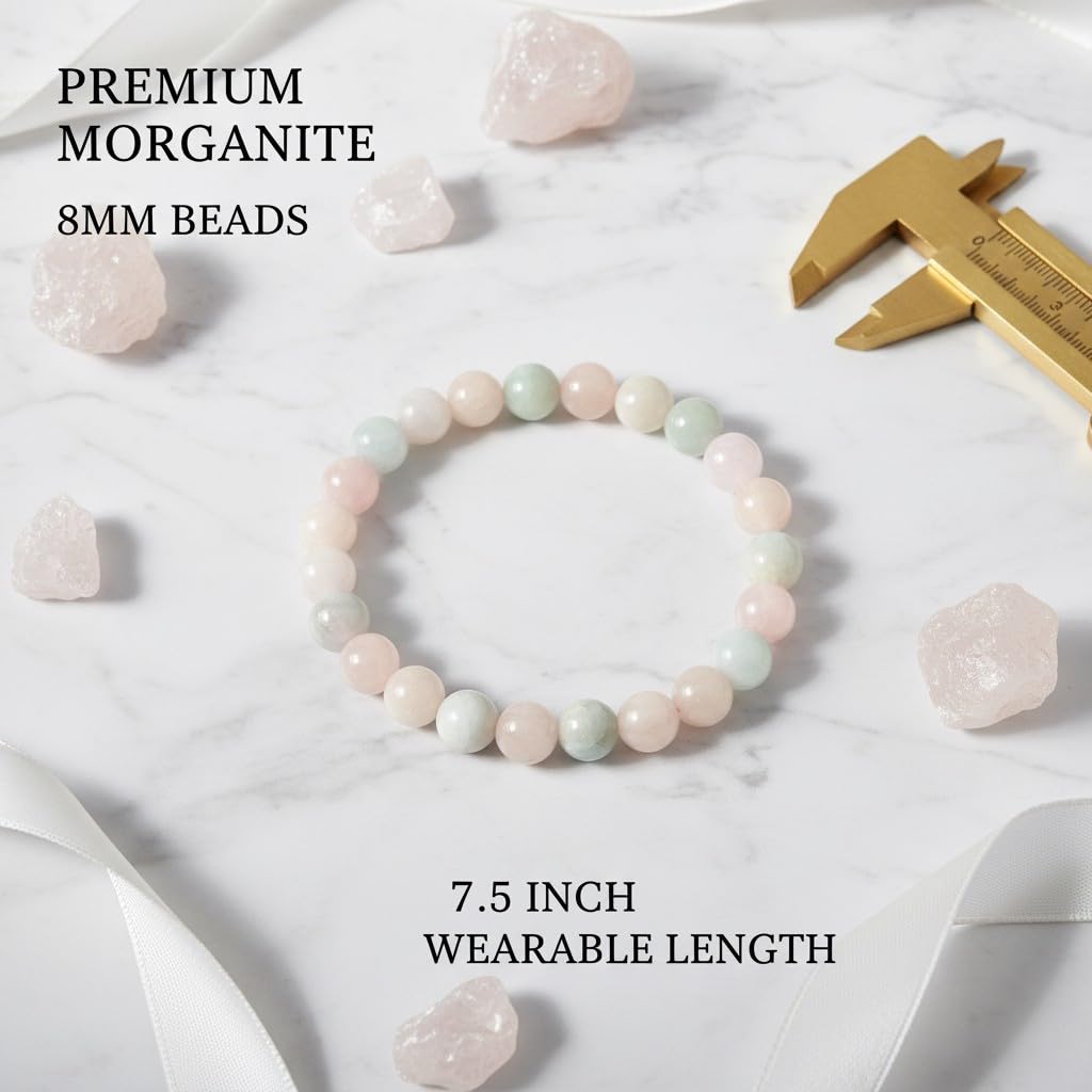 The Vida Handmade AAA+ Quality Crystal Stretch Elastic Bracelet - Nature Gemstone - Jewelry Gift - Holiday Gift - For Women & Men (Morganite)
