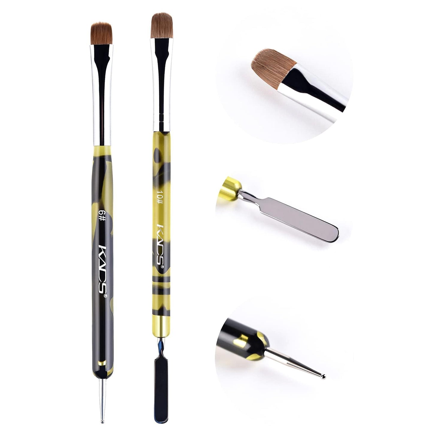 KADS Kolinsky Sable Brush 2 Way Acrylic Professional French Manicure Clean-up Brush Nail Art Brush Nail Dotting Pen (6#+10#)