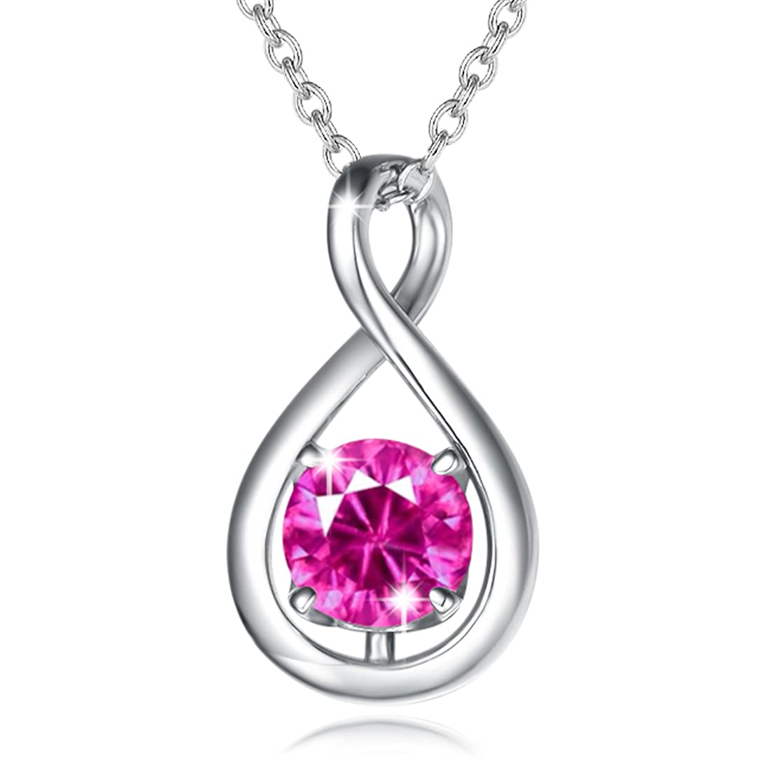 FANCIME Pink Tourmaline Birthstone Necklace for Women Sterling Silver October Gemstone Infinity Pendant Fine Jewelry Graduation Birthday Mothers Day Gifts for Women Her, Chain 16"+2" Extend