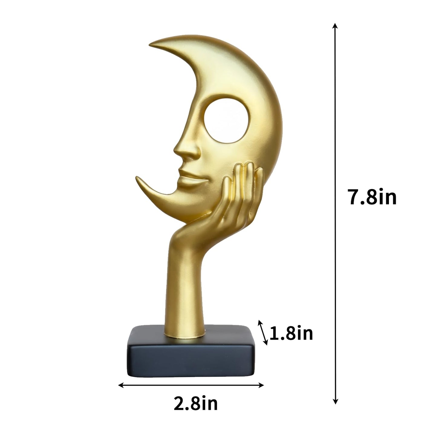 Lodkksg Gold Moon Face Sculpture with Hand, Modern Abstract Art Decor, Black Base