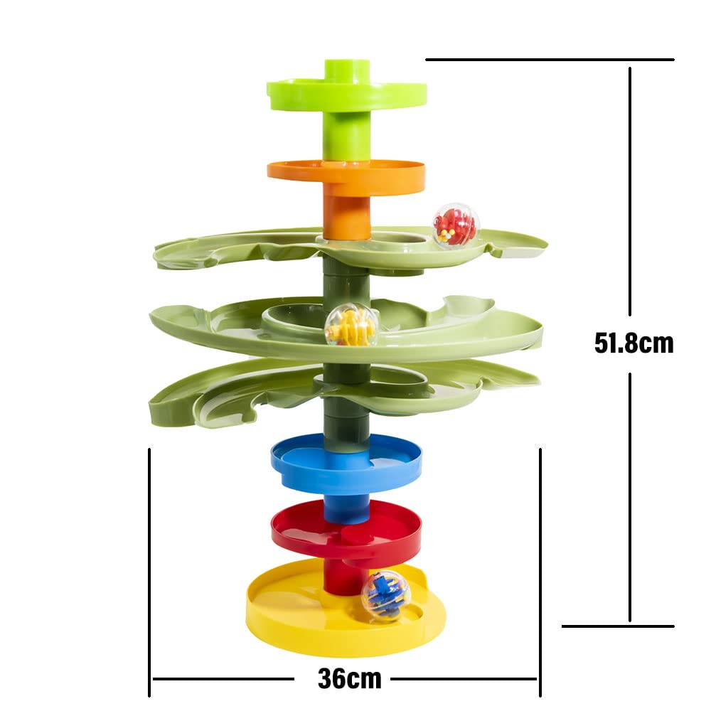 WEofferwhatYOUwant 2-Way Ball Drop – Montessori STEM Ball Tower Toy for Toddlers 9M+ | Dual Ramp Design, Expandable Green Tracks, Large Rattle Balls, Easy Assembly, BPA-Free Safe Plastic