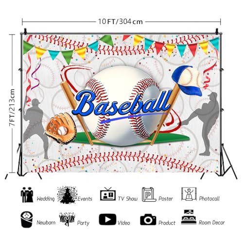 Baseball Birthday Backdrop Baseball Sports Theme Photography Background Sport Themed Party Decorations Banner for Baby Shower Kids Boys Teenager Photo Booth Studio Props 10x7ft FU052DX - size: 10x7ft