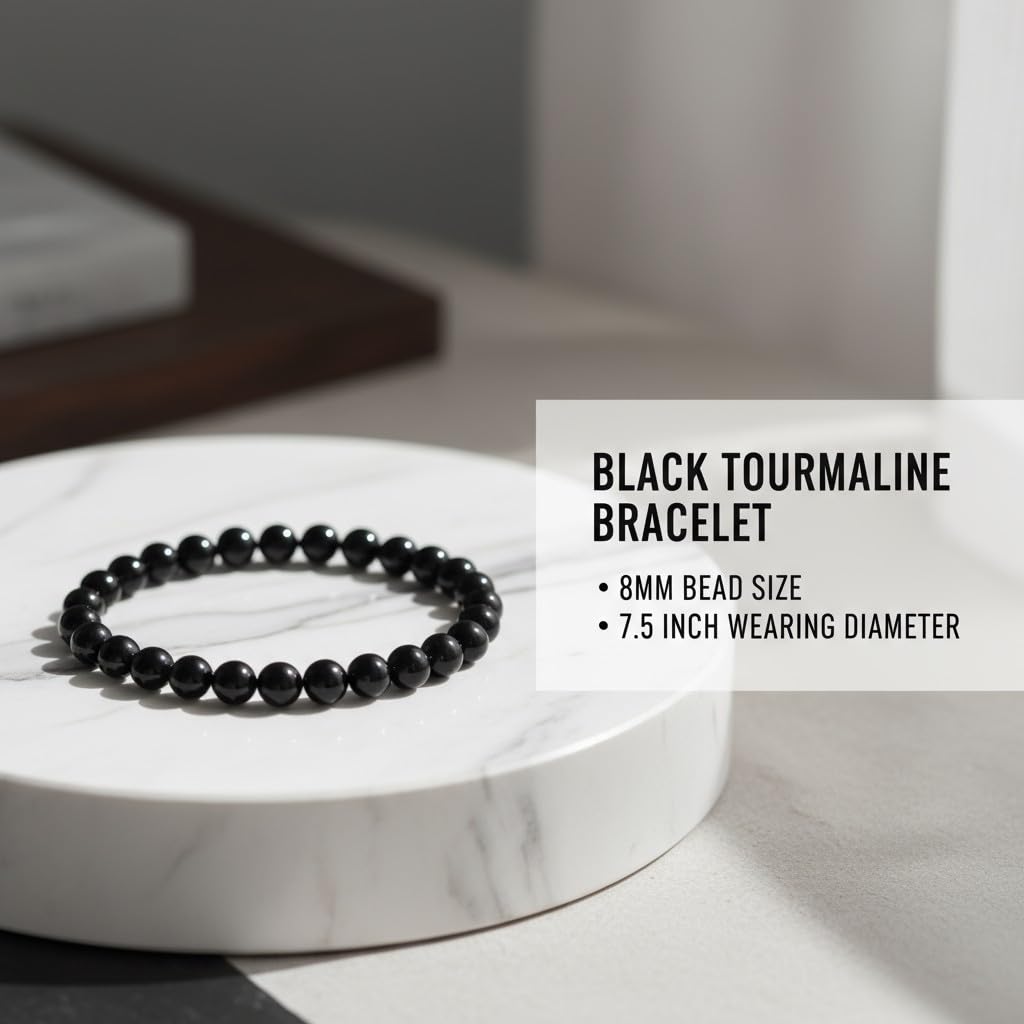 The Vida Handmade AAA+ Quality Crystal Stretch Elastic Bracelet - Nature Gemstone - Jewelry Gift - Holiday Gift - For Women & Men (Black Tourmaline)