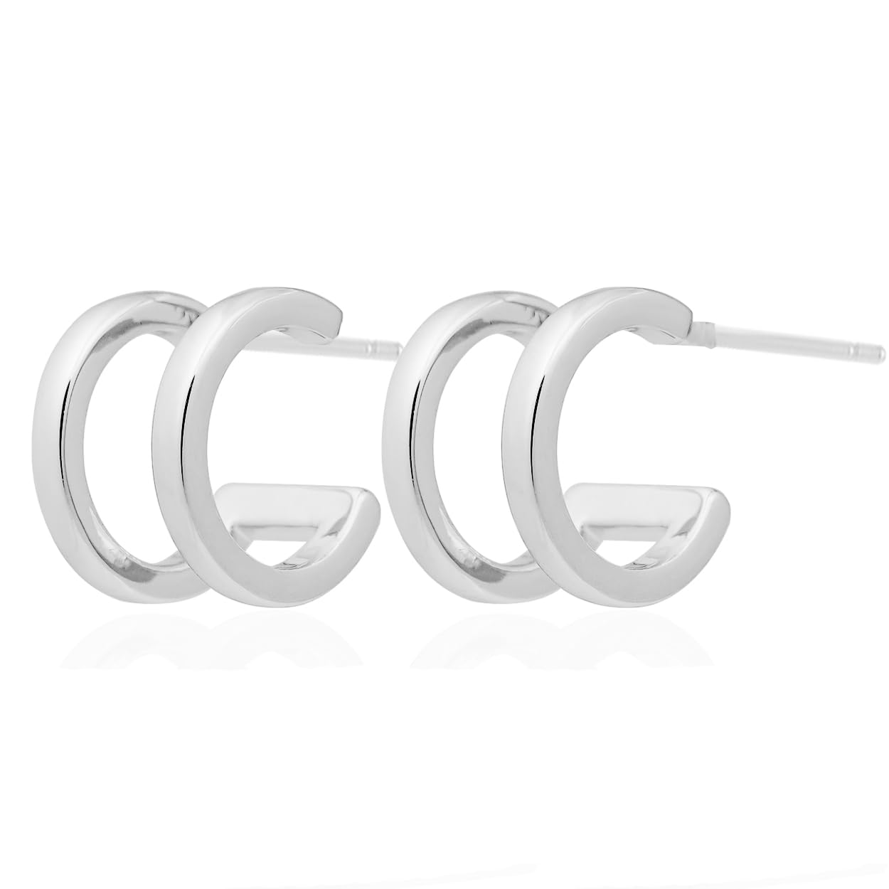 Obidos 14K Gold Plated Double Huggie Hoop Earrings for One Hole | Illusion Stud Earrings for Women (Plated White)