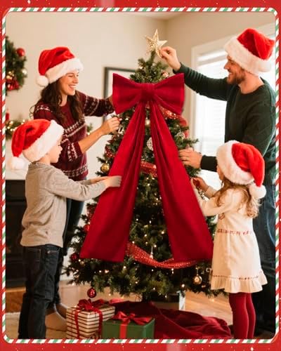 Piemow Christmas Tree Topper Bows, 19" x 40" Large Wine Red Velvet Bows