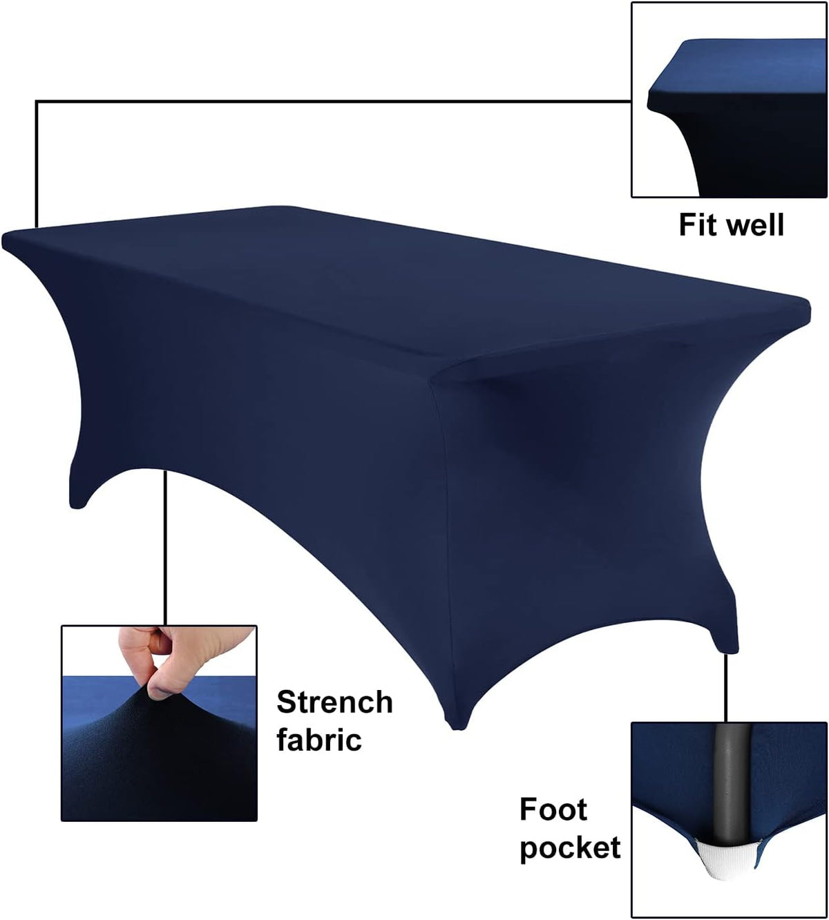 Spandex 8ft Waterproof Table Cover for Party,Wedding, Banquet, and Events(Navy)
