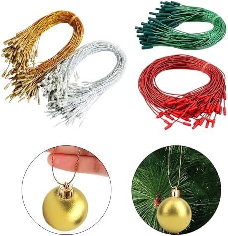 Christmas Ornament Hangers String 200Pcs Ribbon Ornament Hook Rope Pre Cut String with Clip Locking for Hanging Decors Pre Cut Holiday Cord