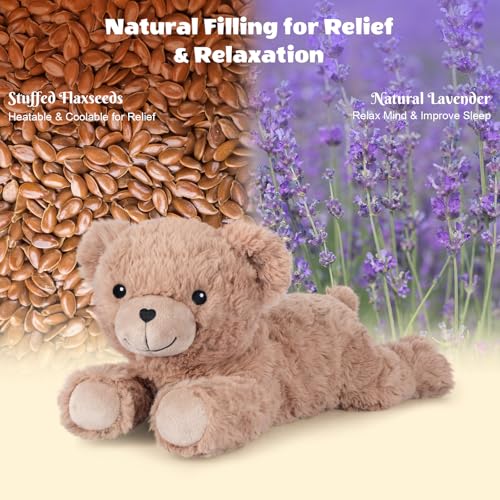 SuzziPals Heatable & Coolable Brown Teddy Bear Stuffed Animal, Microwavable Stuffed Animal Heating Pad for Period Cramps, Stuffed Teddy Bear Plush for Warmth & Comfort, Brown Bear Gifts for Kid