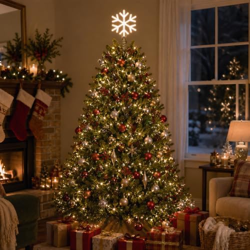 Christmas Snowflake Tree Topper Lighted, USB or Battery Operated, Warm