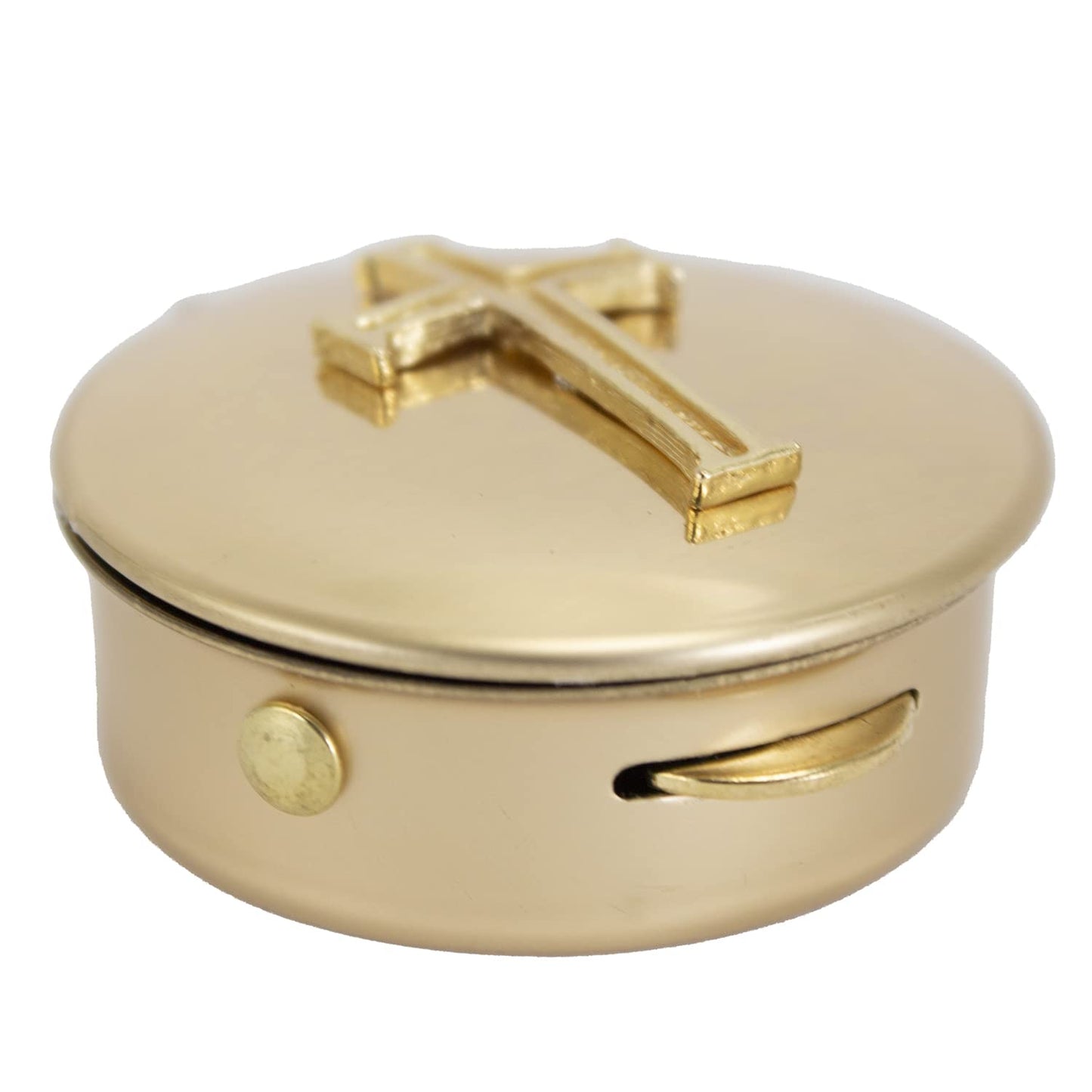 Cathedral Art Metal (Abbey & CA Gift) Polished Brass PYX with Cross/Pill/Keepsake Box, 1.5"x1.5"x.5