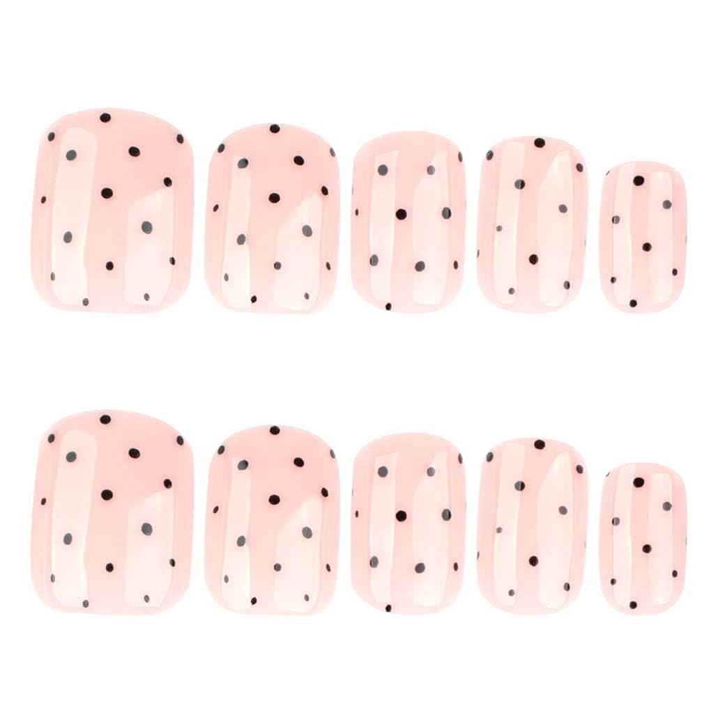 Foccna Extra Short Press on Nails Square Fake Nails Polka Dots Glossy Short Round Nails, Salon Quality Artificial Nails for Women 24pcs