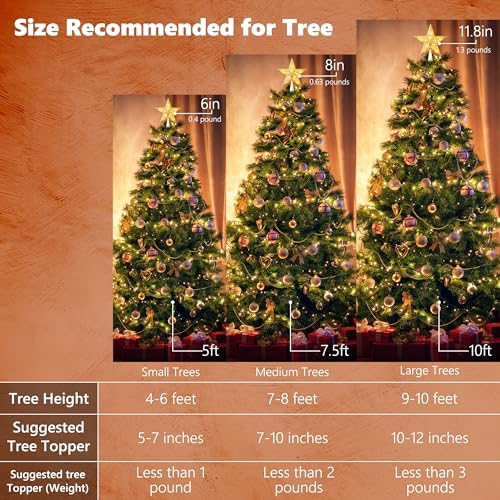 Brizled Gold Star Christmas Tree Topper Lights, 8" Lighted 3D Xmas Tree Top