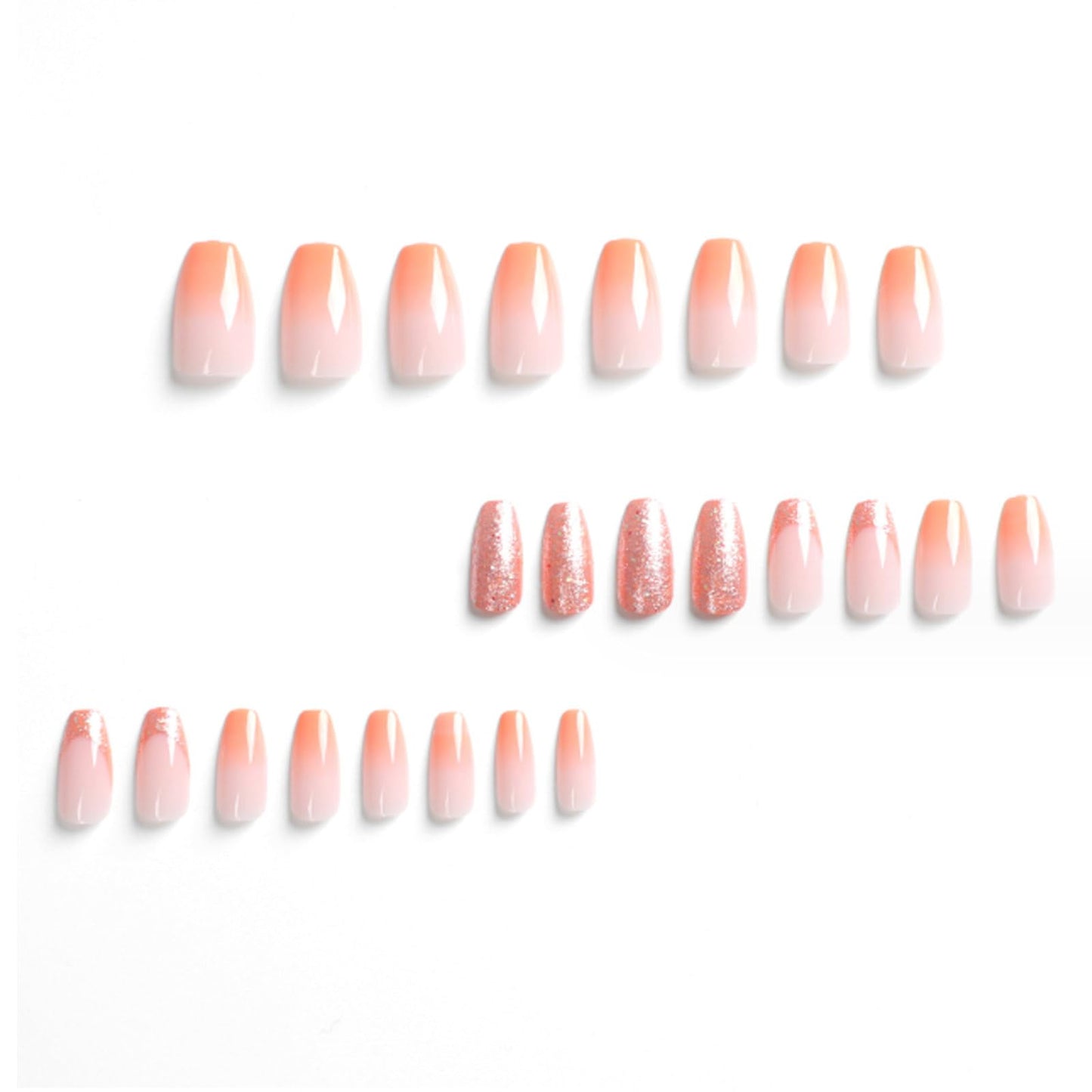 DANMANR Press on Nails Sequins False Nails Art Full Cover Acrylic Coffin Orange Medium Fake Nails for Women and Girls 24PCS