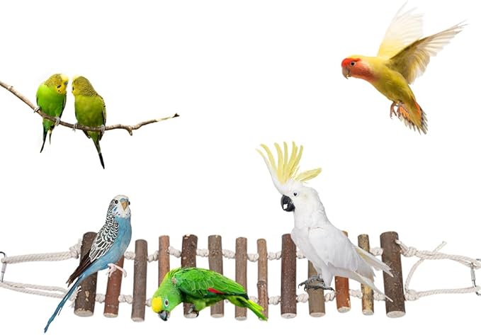 Joyzan Rope Ladder Bird Toy, Natural Wooden Swing Chewing Bridge Birdcage