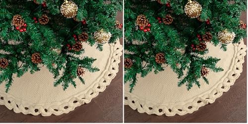 Mr. Pen- Christmas Tree Skirt 24 inches, Cream Knitted Christmas Skirt Tree, Xmas Tree Skirt (Pack of 2)