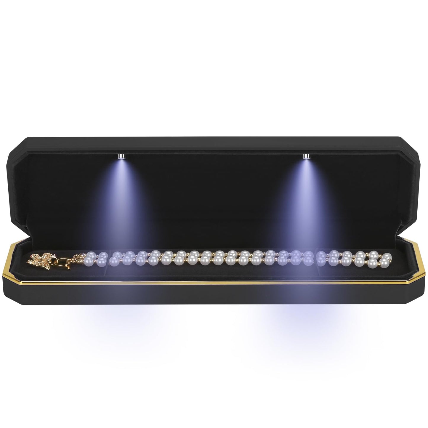 Luxury LED Necklace Long Chain Gift Box with LED Light, Velvet Jewelry Box Storage Case Organizer Holder (Black)