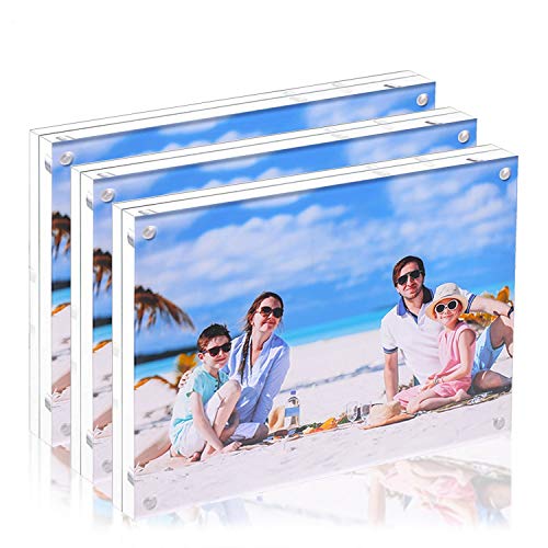 Acrylic Photo Frame 5x7-3 Pack Clear Double Sided Magnetic Picture Frameless Desktop Display with Photo Frame Support Stand Best Gift for Family, Baby, Document Photo Frames- Free Soft Microfiber - size: 5x7"-3