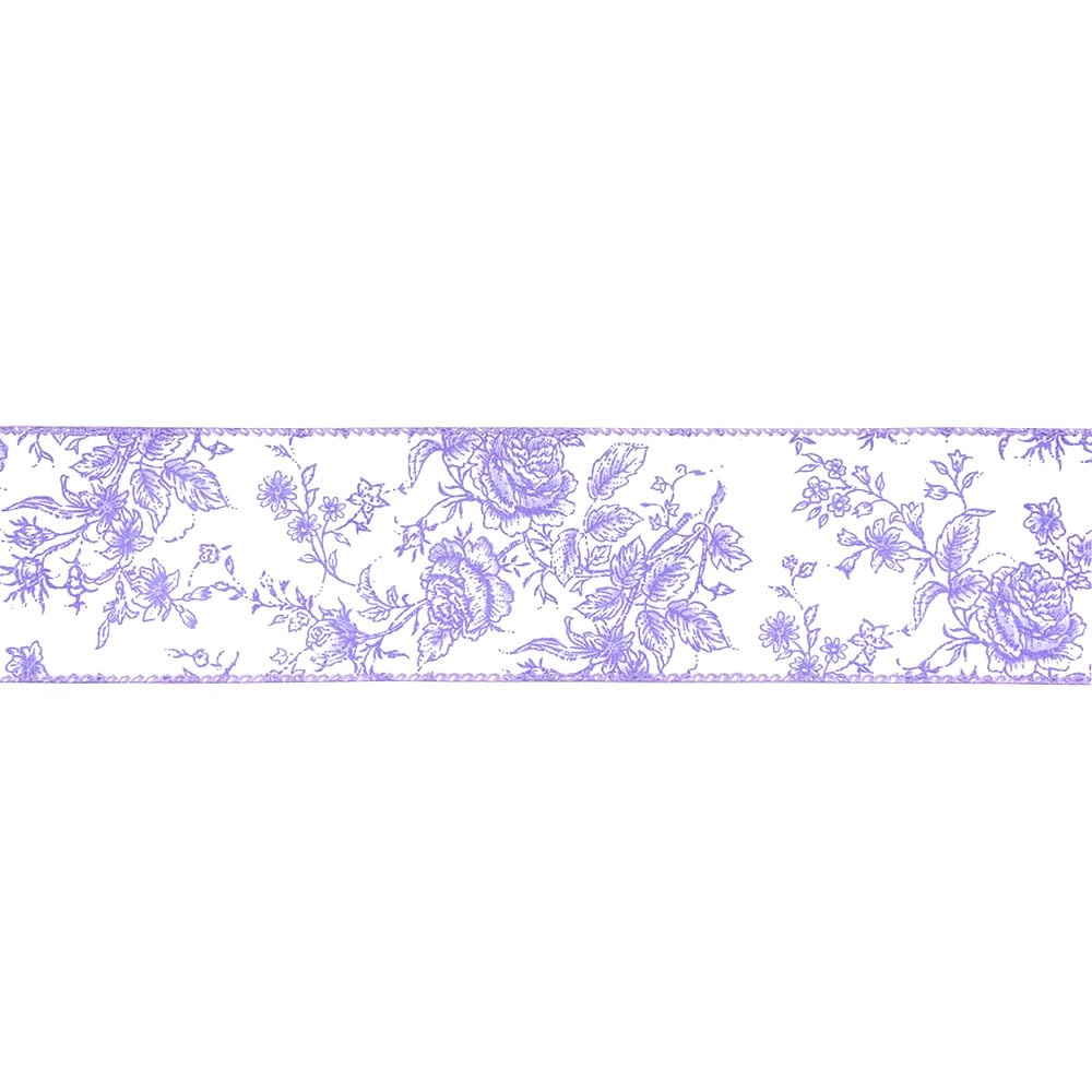Designer’s Shop Rose Floral on Cream Wired Edge Ribbon 2.5” x 10 Yard for DIY Crafting, Home Décor Flower Arrangement (Lilac Lavender)