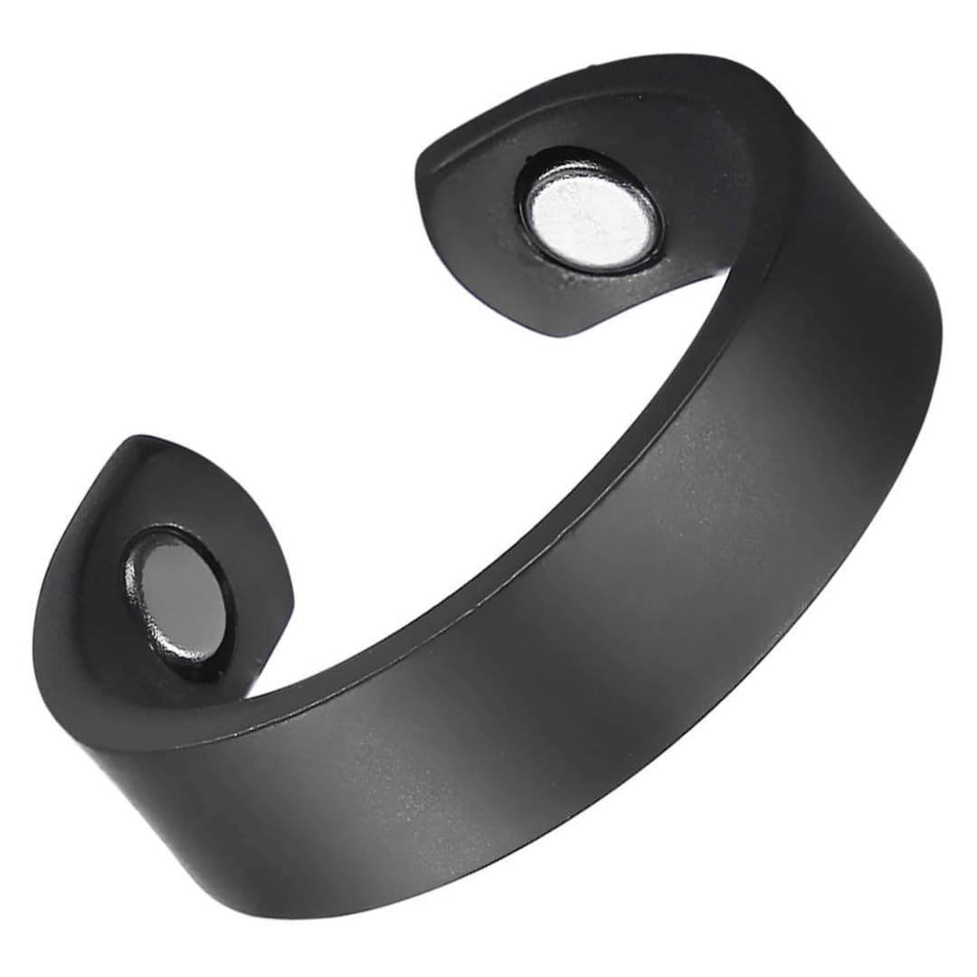 Earth Therapy - Elegant Women or Men's Ring Band in Sleek Matte Black | Magnetic Therapy Ring