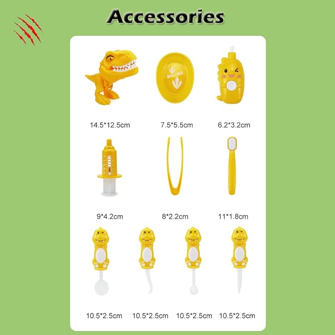 Bundle 19PCS = 9PCS Plastic Simulation Dentist Play Set （Green） + 10PCS Plastic Dinosaur Simulation Dentist Play Set (Mixed Colors)