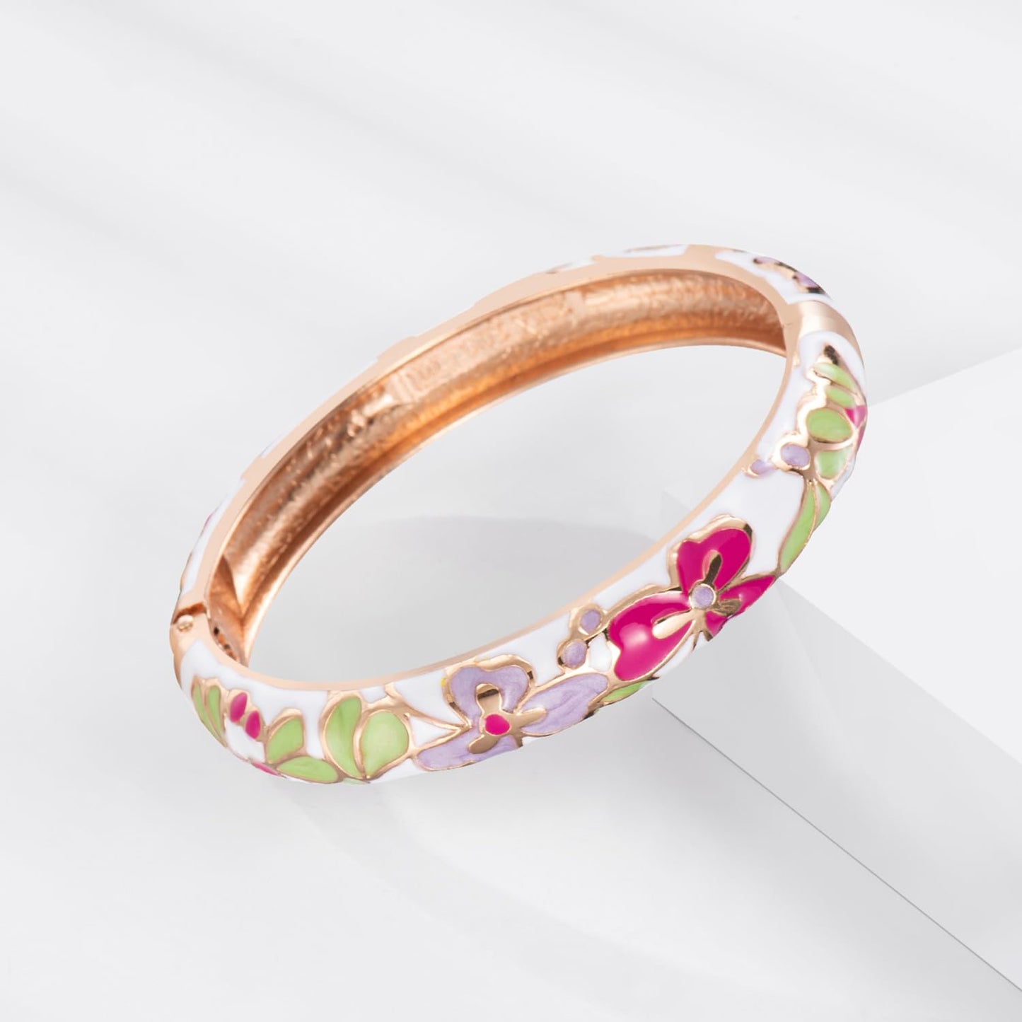 UJOY Cloisonne Bracelet Butterfly Hinge Indian Cuff Bangle Enameled Jewelry Bracelets for Women Gift Box 55A82-55A100 White